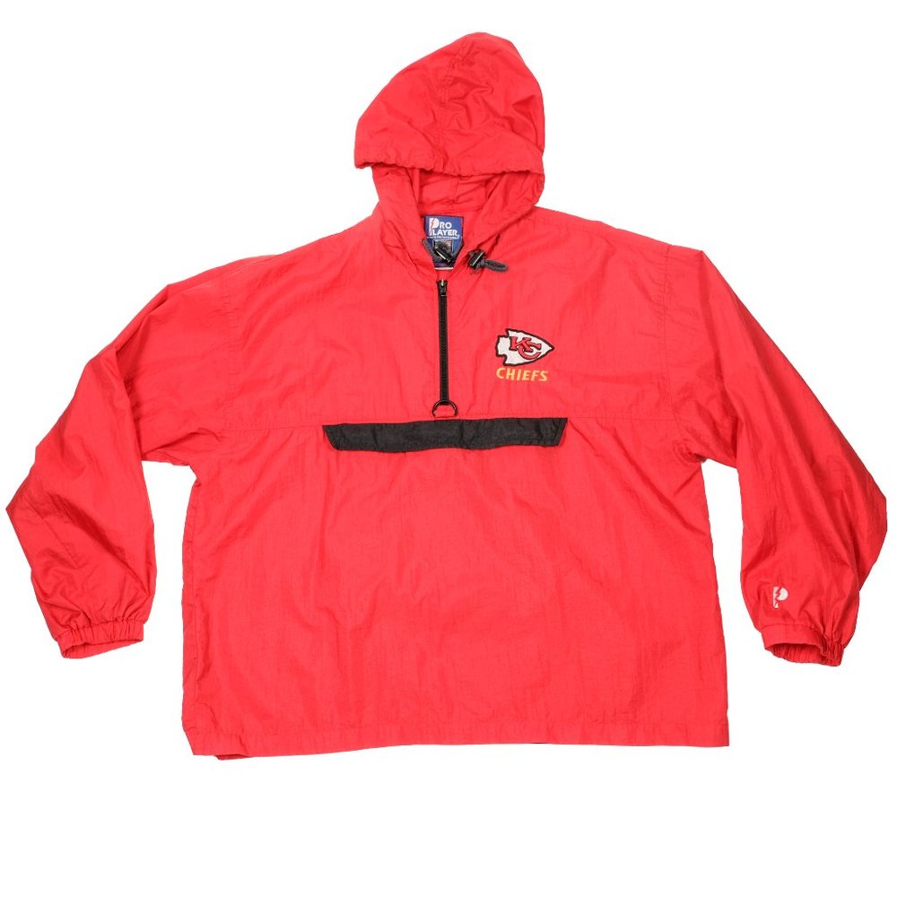 Pro Player Kansas City Chiefs Hooded Pullover Windbreaker Jacket Large Vintage